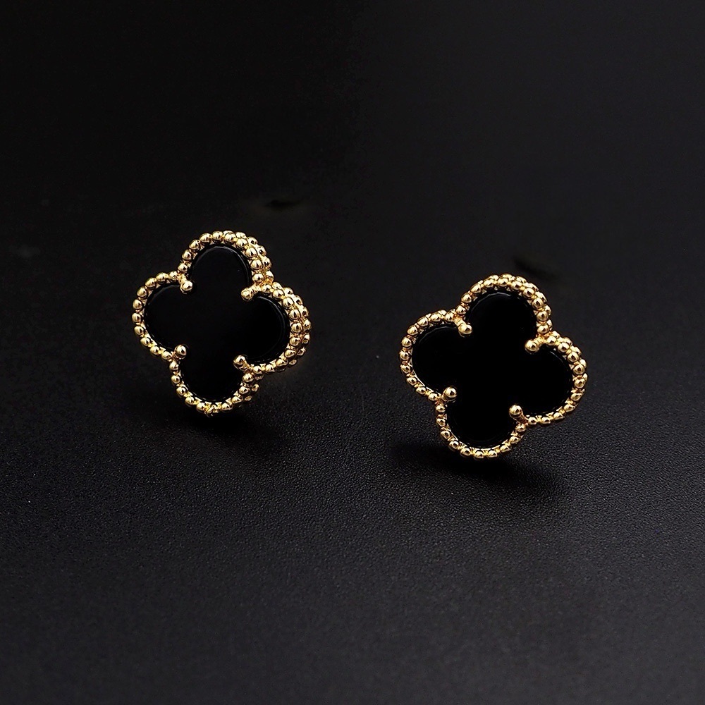 New Gold Plated Van Motif Alhambra Clover Earrings